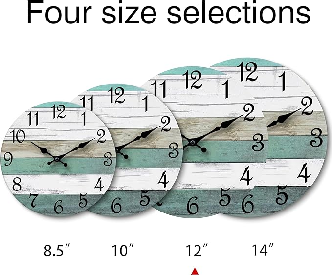 CHYLIN Wall Clock,12 Inch Wall Clocks Battery Operated Silent Non Ticking, Teal Turquoise Rustic Clock Decorative for Kitchen Bathroom Bedroom Living Room(Bronze White)