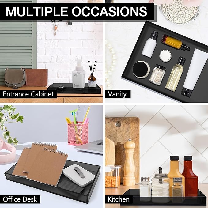 Acrylic Tray 5mm Thicken for Vanity Makeup, Perfume, Jewelry Holder, Napkin, Grey 12x6'' Decorative Serving Tray for Bathroom, Toilet Tank, Sink Countertop, Living Room,Dresser, Coffee Table,Wedding