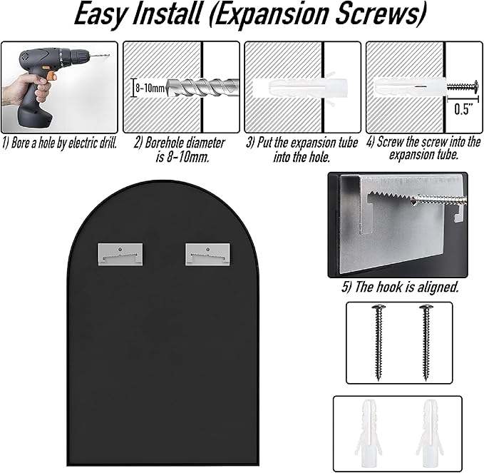 30x20 Arch Mirror Rectangle Wall Mounted Hanging or Against Wall Aluminum Alloy Metal Frame Dressing Make-up Mirrors for Entryway Bedroom Bathroom Living Room 30 20 inch Black