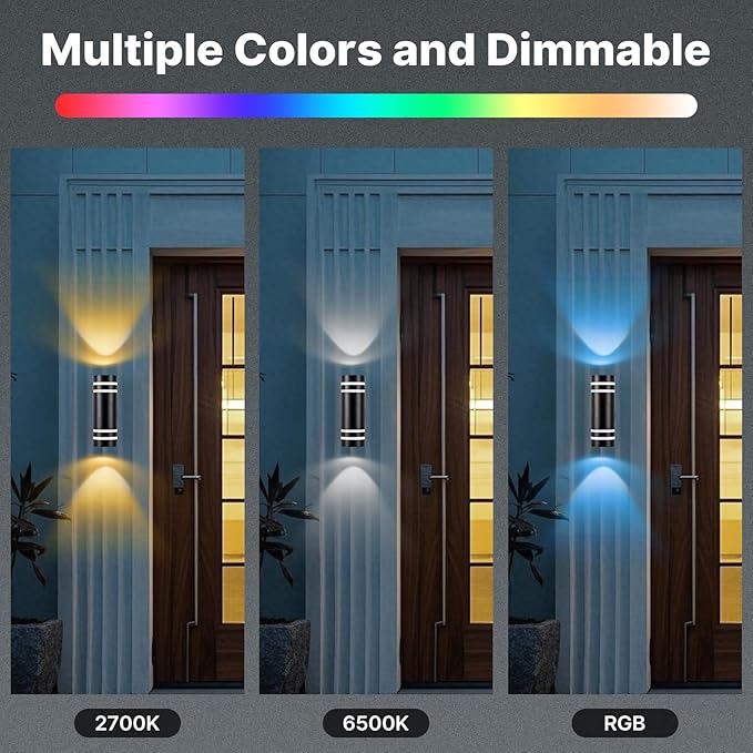 RGB Up and Down Lights Outdoor Wall Lights 6 Packs, Smart Color Changing Outdoor Wall Sconce WiFi Voice & App Control,Aluminum Waterproof Exterior Lights for Porch Compatible with Alexa