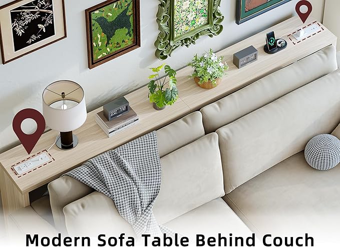 TIQLAB Sofa Table, 79''L x 9.1''W (1.2'' Thickness) Long Console Table Behind Couch, Entryway Table with Angled Metal Frame, Industrial Console Table, Light Walnut