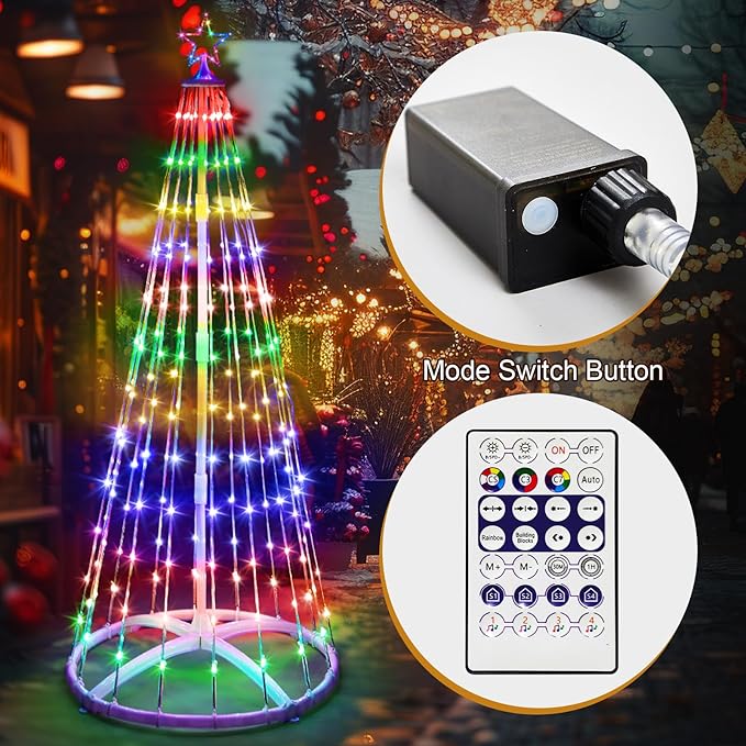 3 Pack 4/5/6ft Christmas LED Cone Tree Lights Outdoor Decorations 24 Modes Color Changing with Timer Foldable Lighted Yard Trees Waterproof String Lights Holiday for Christmas New Year Xmas