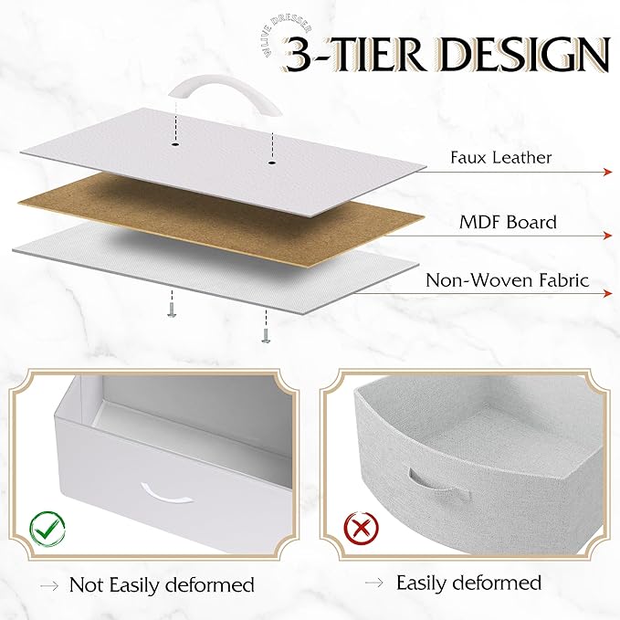 WLIVE Dresser with 4 Drawers, Storage Tower, Organizer Unit, Fabric Dresser for Bedroom, Hallway, Entryway, Closets, Sturdy Steel Frame, Wood Top, Easy Pull Handle, White