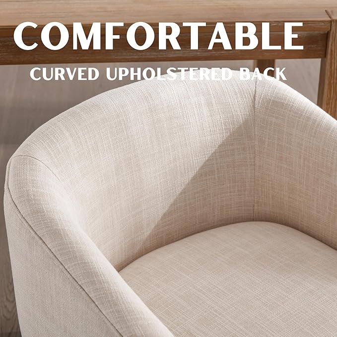 Mid-Century Modern Beige Dining Chairs Set of 8, Linen Upholstered Kitchen Dining Room Chairs with Natural Wood Legs, Curved Backrest Armchairs, Beige