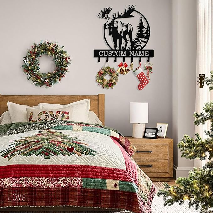 Personalized Deer Key Holder Wall Mount, Custom Metal Keys Hanger for Wall with Name, Custom Key Rack Holder with Hooks for Entryway, Front Door, Hallway, Living Room, Kitchen