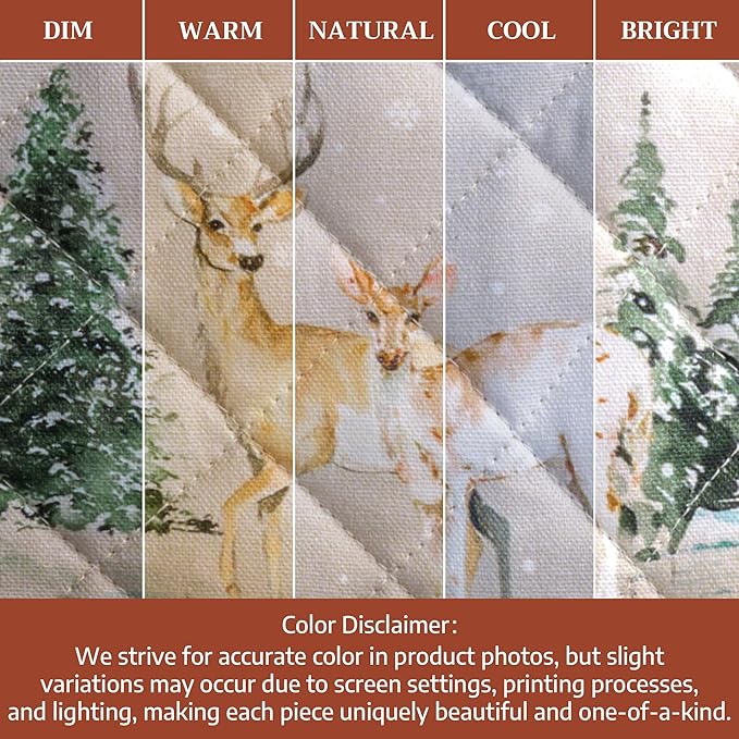 Maison d' Hermine Pot Holders Set 100% Cotton Heat Resistant Potholders 8" x 8" Hot Pads with Loop for Thanksgiving Christmas Decorations BBQ Baking Handling Hot Pans (Pack of 2, Deer in The Woods)