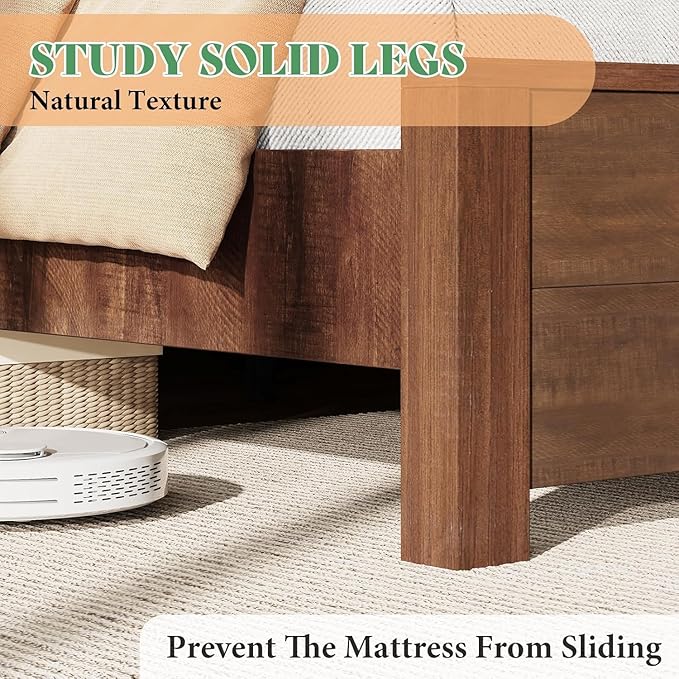 AMERLIFE Queen Size 51.2" Wood Bed Frame, Rustic Platform Bed with Spliced Headboard, No Box Spring Needed/Wood Slats Support/Noiseless/Reclaimed Barnwood