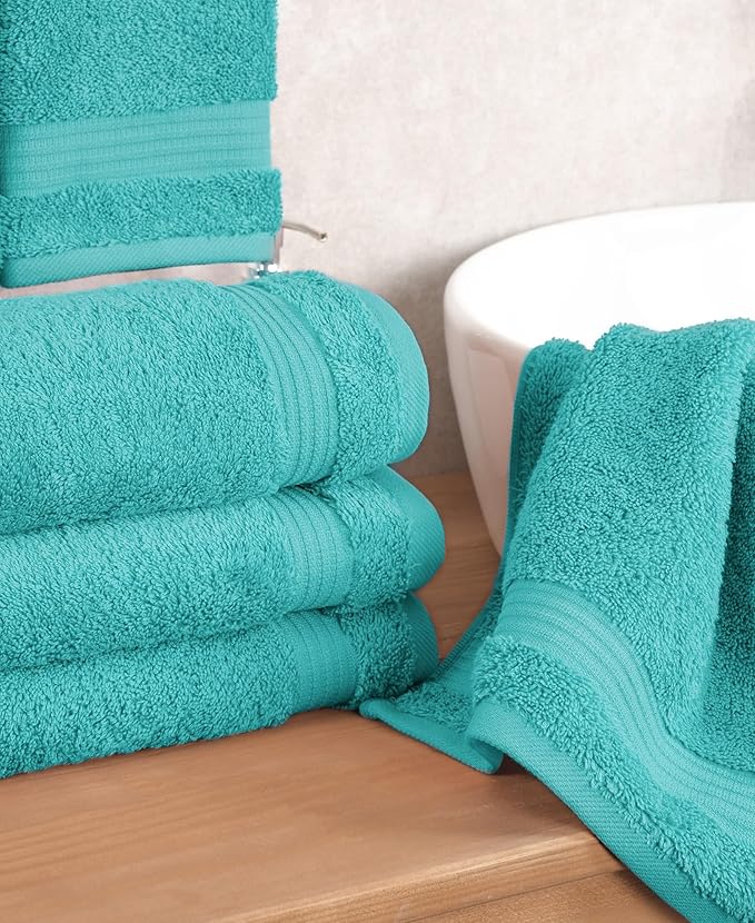 Cotton Paradise Hand Towels for Bathroom, 100% Cotton Turkish 4 Piece Hand Towel Set, Soft Absorbent Face Towels, Turquoise Hand Towels