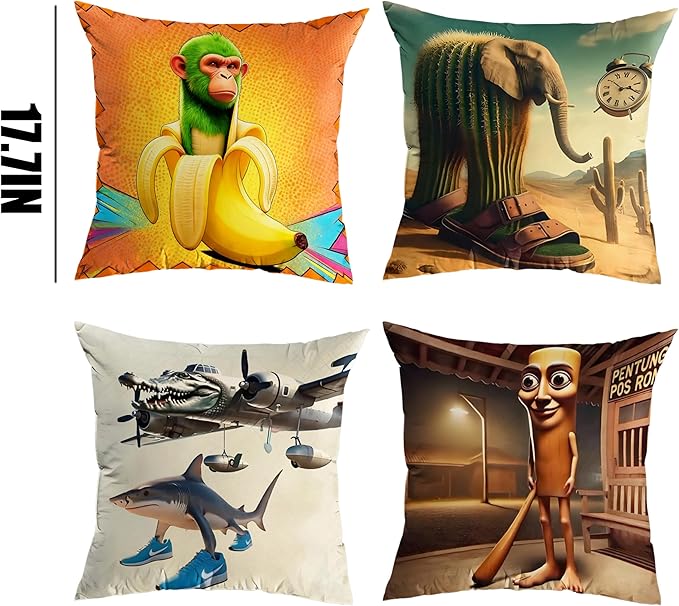 Italian Brainrot Pillow Covers 18"x18" Holiday Decor Throw Cushion Case Set of 4 Itlian Brainrot Home Decorations for Home