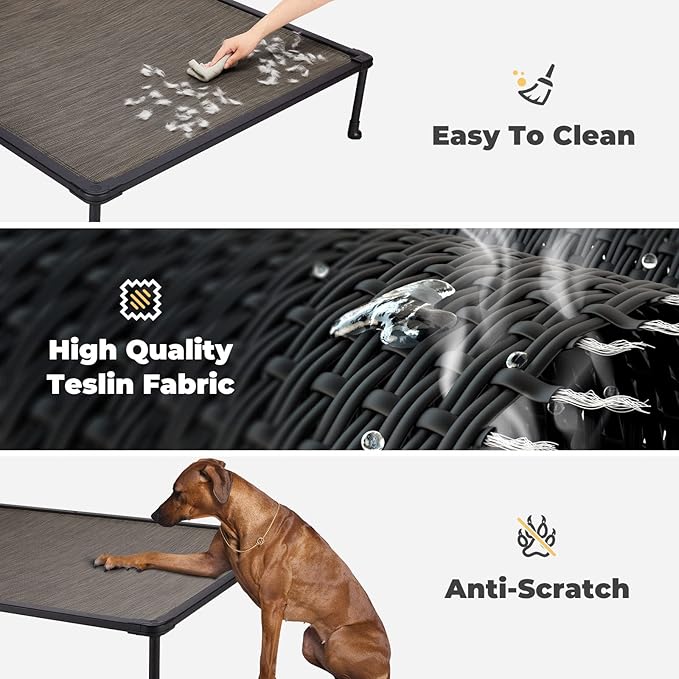 Veehoo Chewproof Elevated Dog Bed - Cooling Raised Pet Cot, Breathable Mesh, Washable & Non-Slip for Medium Dogs, Indoor/Outdoor, Brown Mat and Black Frame, 32x25inches (Model CWC2203A03)