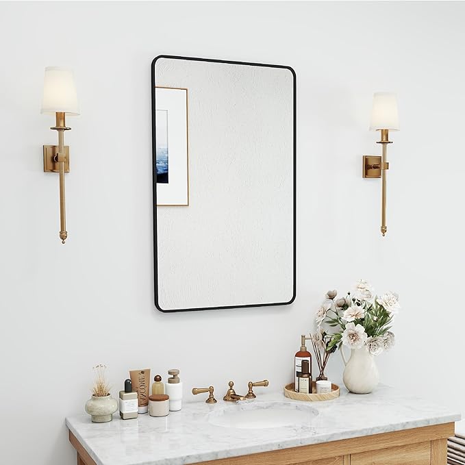 20x30 Rectangle Mirror Full Length Wall Mounted Hanging or Against Wall Metal Frame Dressing Make-up Mirrors for Entryway Bedroom Bathroom Living Room 20 30 inch Black