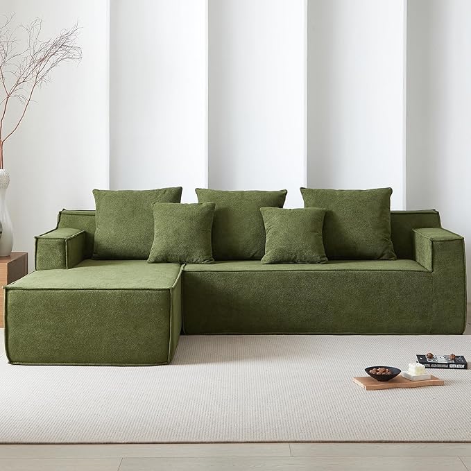101" Modular Sectional Sofa for Living Room,Boneless Couch in A Box,Memory Foam Sectional Couches for Apartment,Cloud Couch No Assembly Required,Green