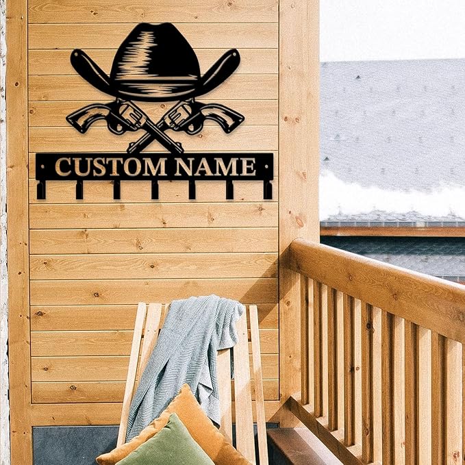 Personalized Custom Name West Cowboy Keys Hooks,Metal Cowboy Art Clothes Keys Hooks,Metal Cowboy Lover Wall Home Storage Decorative Keys Hooks,Key Holder Hooks for Wall (Style J)
