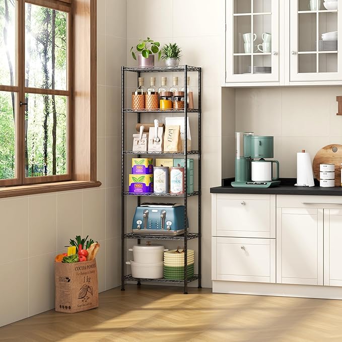 HOMEFORT 6-Shelving Unit, Adjustable Wire Shelving, Metal Wire Shelf Rack Organizer for Kitchen, Pantry, Closet, Bathroom, Laundry, Black,21" W x 11" D x 69" H