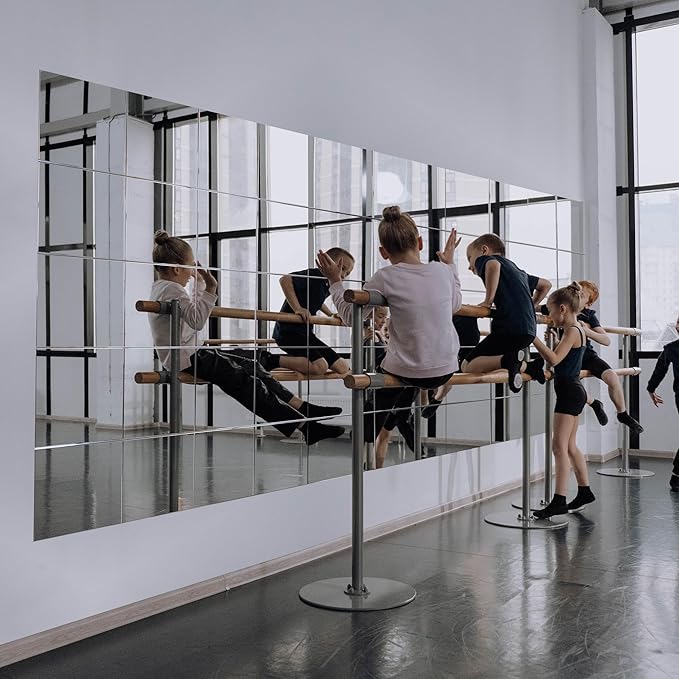 Ruomeng Gym Mirror Tiles - 14" x 12" x 12Pcs Wall Mounted Mirror Glass Frameless Full Length Mirror Tiles for Home Gym, Bedroom, Door & Bathroom