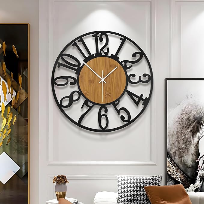 Large Wall Clock for Living Room Decor, 20 Inch Non Ticking Silent, Battery Operated Modern Vintage Oversized Wall Clock for Bedroom Kitchen