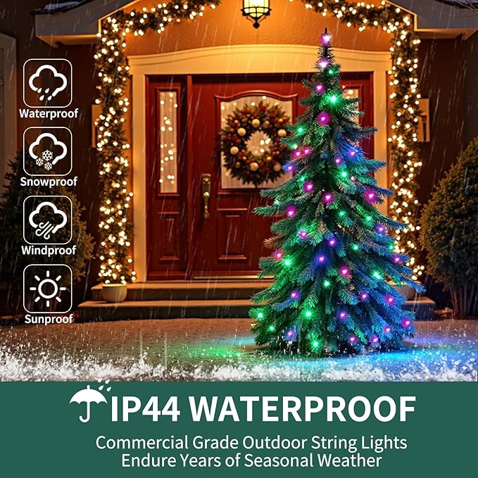 Christmas 100-Count Mini Purple & Green String LightsUL-Certified, Equipped with 8 Lighting Modes, Perfect for patios, Fences and Holiday Occasions.