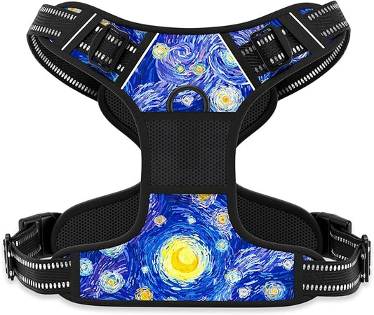 Rnivvi No Pull Dog Harness, Cute Reflective Large Sized Puppy Harness, Adjustable Soft Padded Vest for Large Dogs, Heavy Duty Pet Vest with Easy Control Handle for Walking Training, Starry Night