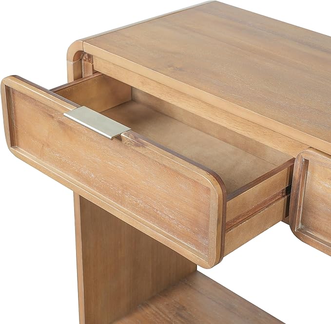 Christopher Knight Home Tida Vintage Narrow Console Table with Drawers, Solid Wood Entryway Table with Open Storage Shelf, Behind The Couch Long Sofa Table for Living Room, Natural