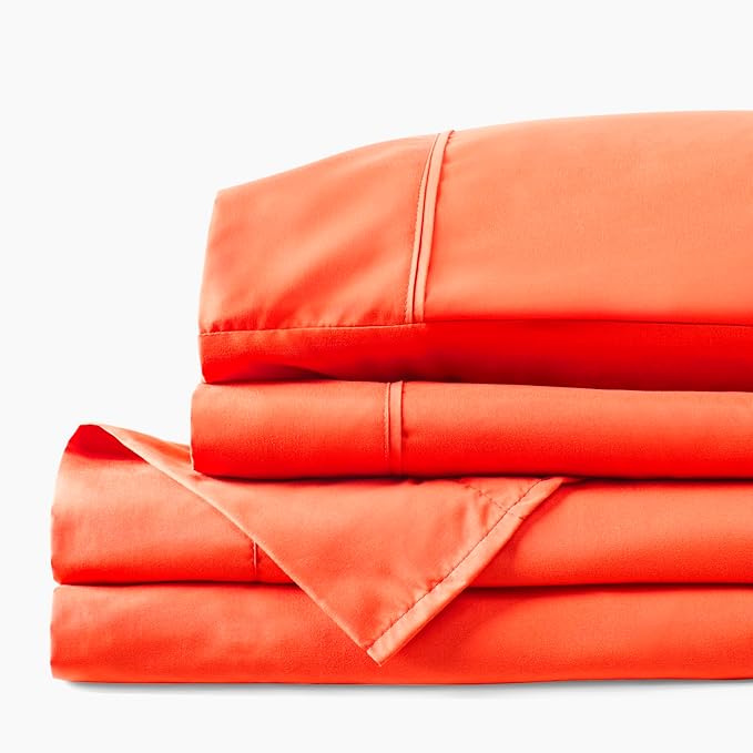 PeachSkinSheets Hot Coral Sheet Set - 1500tc Level of Softness - Extra Soft Cooling Sheets for Hot Sleepers and Night Sweats - Regular King Size
