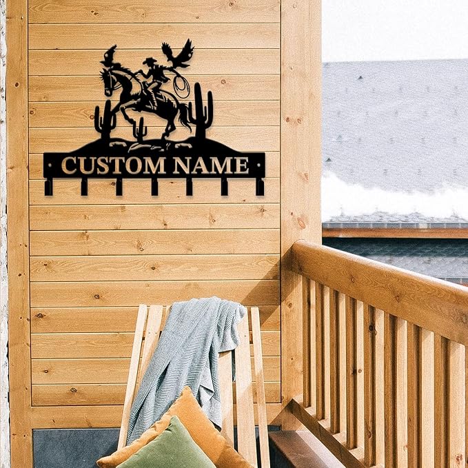 Personalized Custom Name West Cowboy Keys Hooks,Metal Cowboy Art Clothes Keys Hooks,Metal Cowboy Lover Wall Home Storage Decorative Keys Hooks,Key Holder Hooks for Wall (Style C)