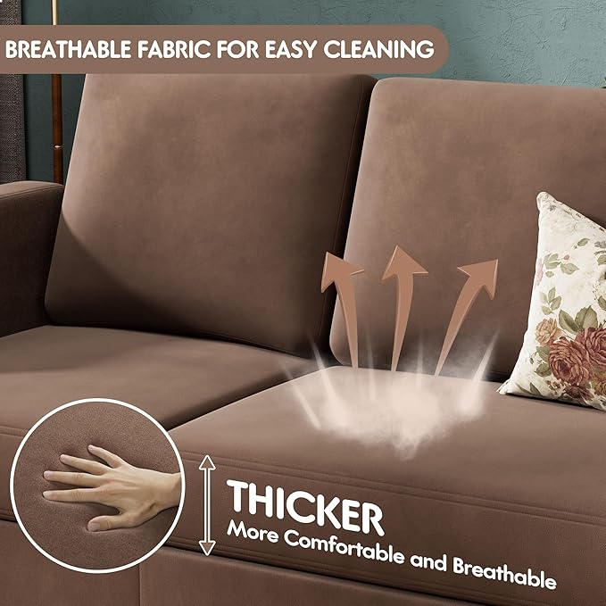 VICTONE Convertible Sectional Sofa Couch, 3 Seat L-Shaped Sofa with Linen Fabric Ottoman Small Couch for Small Apartments, Living Room and Office (Linen Fabric, Brown)