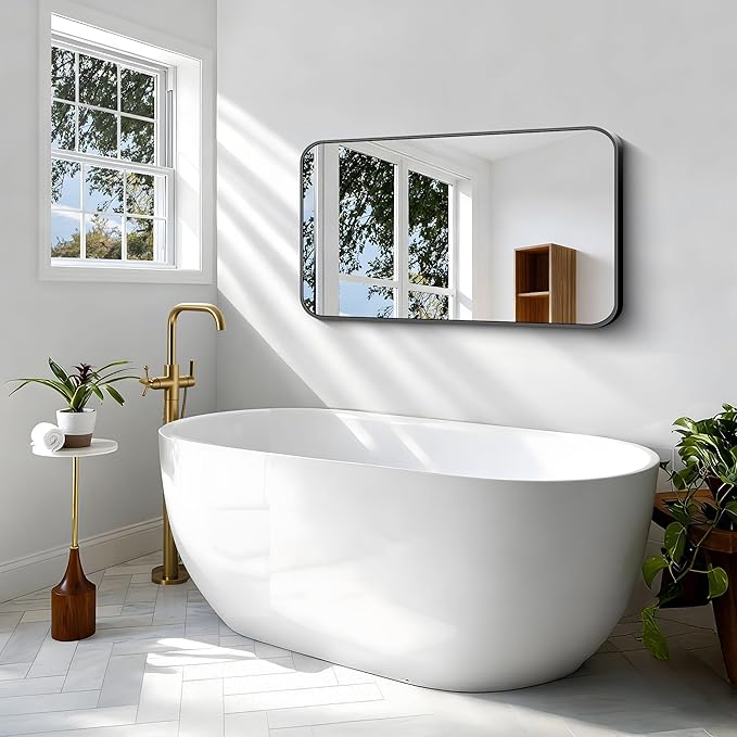 BONEWEI 24x40 inch Bathroom Mirror,Black Rectangle Mirror,Wall Mounted Bathroom Frame Vanity Mirror with Round Corner for Bedroom Living Room,Entryway Hangs Horizontal or Vertical