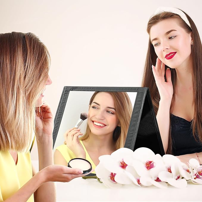 ROYALAY Foldable Full Length Mirror with Handle, 47 * 13in Four-fold Portable Mirror for Travel Makeup Dancing and Fitting Clothes, Black