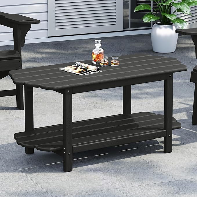 Adirondack Outdoor Patio Table-2 Tier Outside Table Irregular Grey Coffee Table for Garden Indoor Sun Room