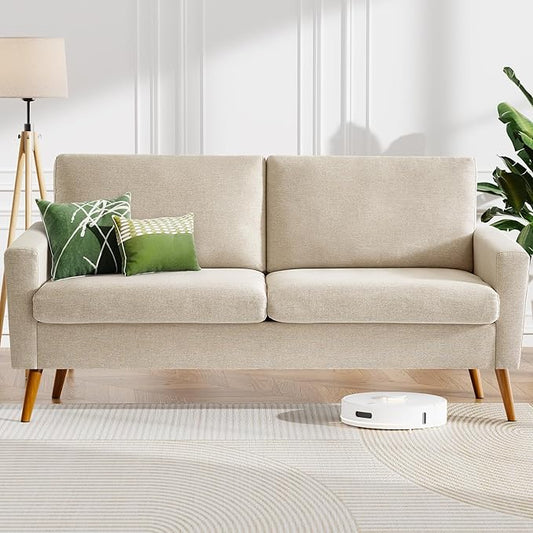 WEUP 68" Loveseat Sofa Oatmeal Linen Couch, Mid Century Modern Love Seat Couches for Living Room, Small Loveseat for Bedroom Office, Comfy Sofa with Spring Cushion, Solid Wood, Tool-Free Assembly