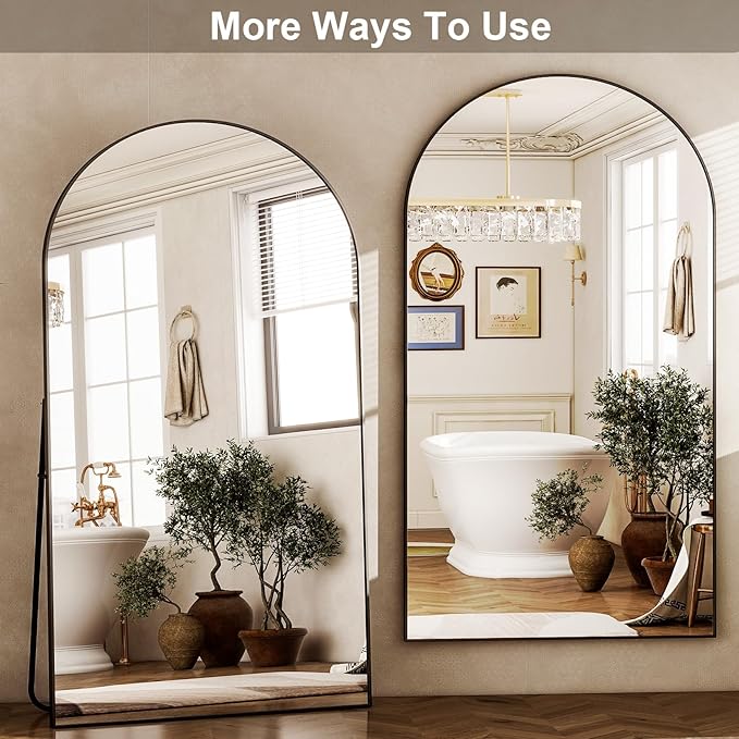 HARRITPURE 86x46 inch Full Length Mirror - Oversized Arched Mirror Aluminum Frame Full Body Floor Mirror with Stand for Living Room,Bedroom,Cloakroom,Black