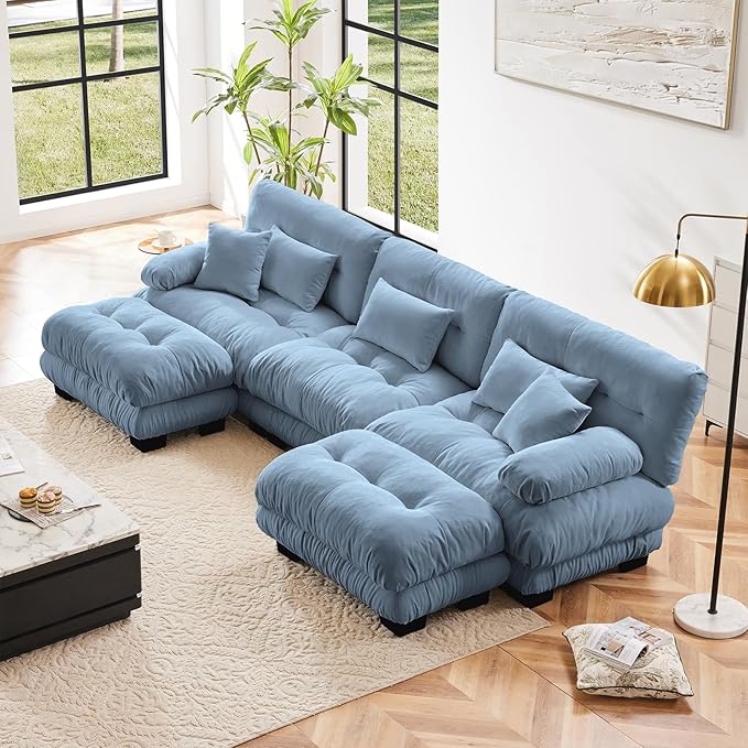 Blue Ottoman for Modular Sectional Sofa, Single Sofa, Ottoman Seat for Convertible Sectional, Chenille Sofa Couch for Living Room, Bedroom, Apartment