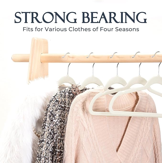 HOUSE DAY Ivory Velvet Hangers 60 Pack, Non Slip Clothes Felt Hanger Heavy Duty for Coat, Premium Slim Space Saving Suit Hangers for Closet Organizer, 360° Rotating Silver Hook