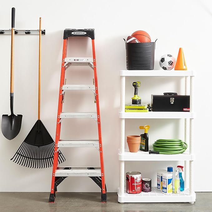 Gracious Living 14 x 32 x 54.5 Inch 4 Tier Adjustable Ventilated Medium Duty Shelving Units for Home, Garage, Basement, and Laundry, White