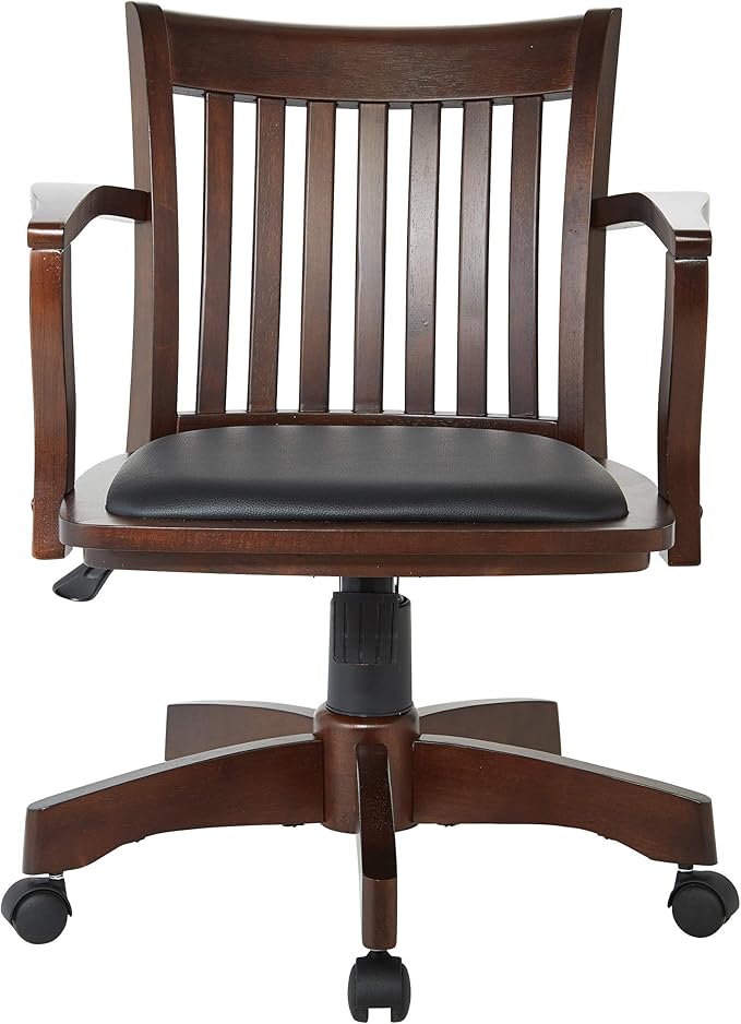 OSP Home Furnishings Deluxe Wood Banker's Desk Chair with Padded Seat, Adjustable Height and Locking Tilt, Espresso Finish and Black Vinyl