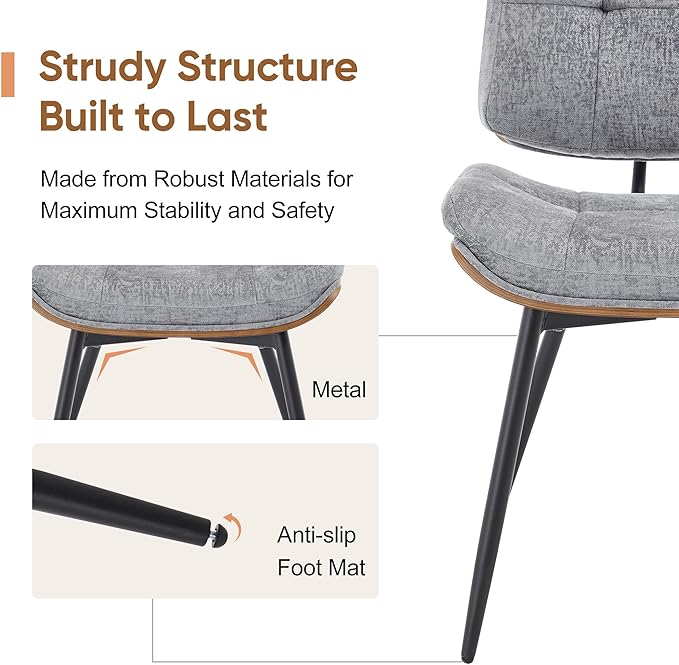 BFZ Dining Chairs Set of 6, Mid Century Modern Kitchen Chairs with Walnut Bentwood Back and Metal Legs, Upholstered Fabric Dining Room Chairs for Kitchen, Living Room