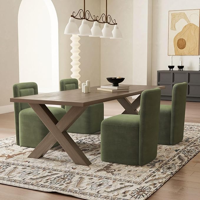 Green Upholstered Dining Chairs Set of 2, Armless Modern Chenille Dining Chairs with High Back, Kitchen Chair for Dining Room/Restaurant/Living Room