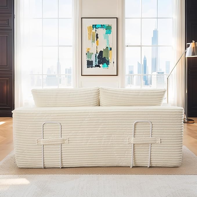 Fefances Loveseat Sofa Bed Boneless Couch, Convertible 2-in-1 Design, Corduroy Fabric - Compact Memory Foam Couch for Small Spaces, Apartments, Home Office & Bedroom (Beige)