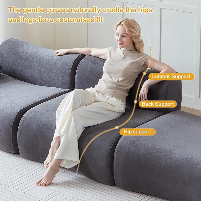 Modular Sectional Cloud Couch Grey Sofa 114" Boneless Couch for Living Room with L Shaped, Modern Comfy Couches Set with 2 Seat & Pillow - Compressed Sofa, No Assembly Required