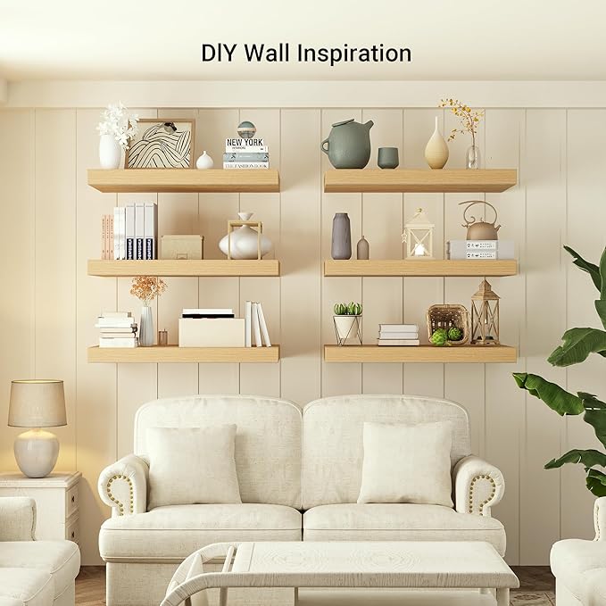 Heimlove 24 x 12 Inch Deep Floating Shelves Wall Mounted with Invisible Brackets,Storage Hanging Shelf for Wall Decor in Bathroom, Bedroom, Toilet, Kitchen, Living Room, Office Set of 1 (Oak)