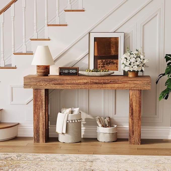 Garvee 63" Long Narrow Rectangular Console Table, Farmhouse Wood Entryway Table for Hallway, Foyer & Living Room, Sofa Table Behind Couch, Industrial Accent Table,Rustic Brown