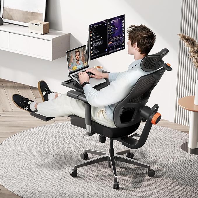 Newtral Ergonomic Office Chair, High Back Desk Chair with Footrest, Auto-Following Lumbar Support & Headrest, 4D Armrest, Adjustable Seat Depth and Height