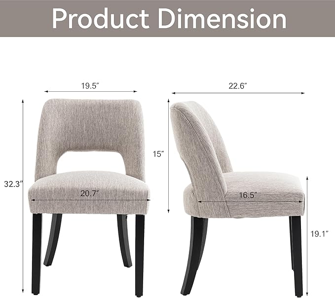 VKNOW Wooden Dining Chairs Set of 4, Modern Fabric Upholstered Dining Room Chair Kitchen Chairs, Farmhouse Dinner Chair for Kitchen Dining Room, Grey-Black Legs