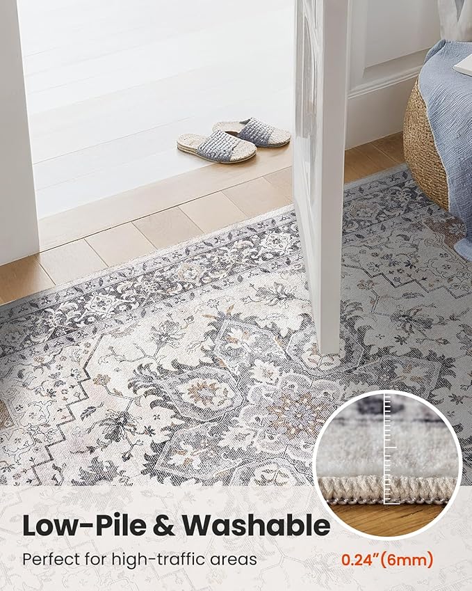 AMADA HOMEFURNISHING 6x9 Area Rugs, Blue Low-Profile Washable Rug with Non-Slip Backing & Durable Edge Binding, Vintage Rugs for Living Room, Bedroom, Dinning Room