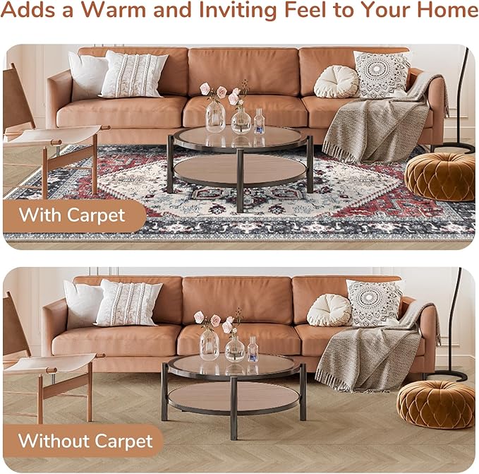 OPPODREAM Thin Area Rugs 9x12 Living Room, Washable Rugs 9x12 with Non Slip Backing, Faux Cashmere Low-Pile 9 x 12 Carpet, Black & Red