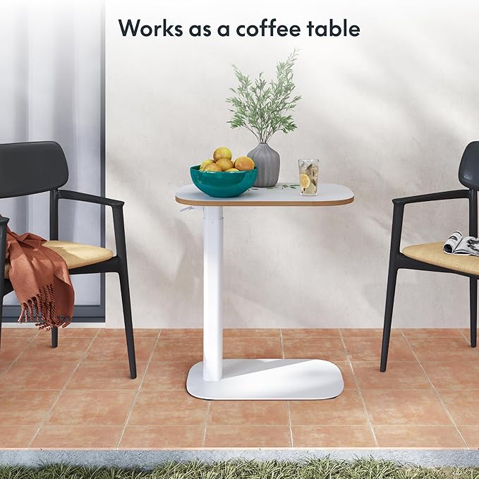 FLEXISPOT Adjustable C Table with Wheels, Mobile Snack Side End Table Sofa Couch Bedside Table Laptop Cart TV Tray Night Stand Small Space Side Table(23.6" W x 13.8" D,White)