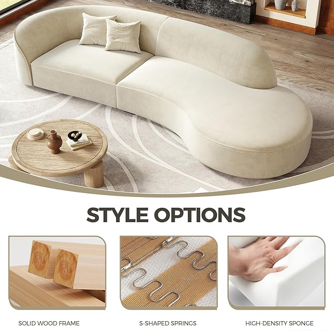 Luxury Curved Sofa Couch – Modern Upholstered Sectional Sofa, Designer L Shaped Couch with Plush Microfiber, High-Density Foam & Solid Wood Frame (Ivory Right-facing, 94"L x 43"W x 30"H)