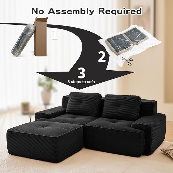 80'' Loveseat Sofa, 32D Foam Corduroy Boneless Couch with Pillow, Deep Seat Wide Arm Sectional L Shaped Couch for Living Room, Small Spaces, Studio Apartment