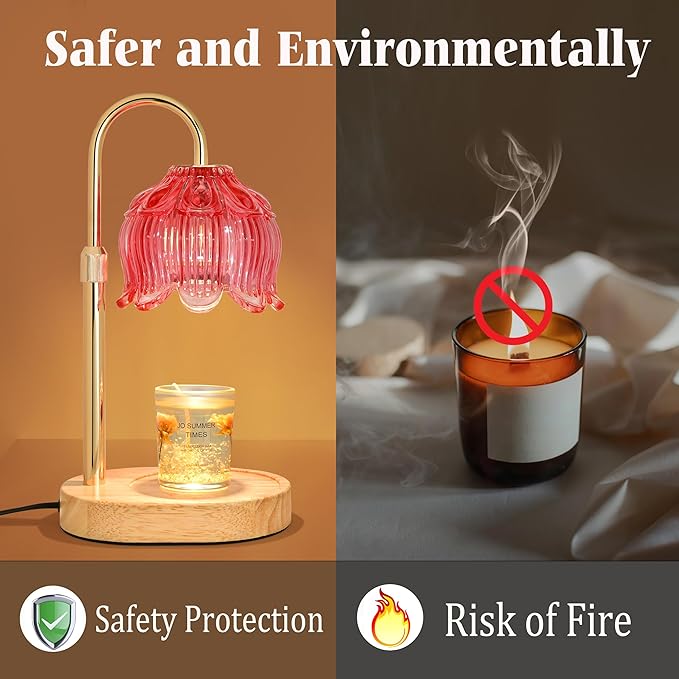 Candle Warmer lamp with Timer Dimmer,Electric Candle Warmer, Vintage Flower Lotus lamp,Compatible with Various Candles, Gifts for Mom Women,Candle Lamp for Bedroom Home Decor (Flower lamp-Red)