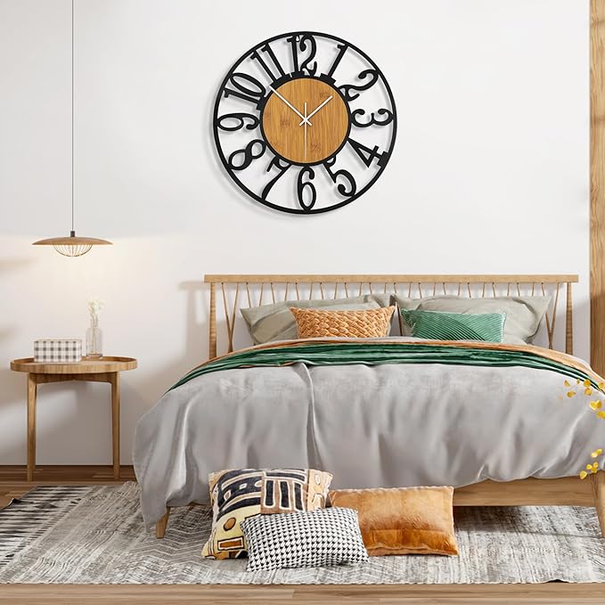 Large Wall Clock for Living Room Decor, 14 Inch Non Ticking Silent, Battery Operated Modern Vintage Oversized Wall Clock for Bedroom Kitchen